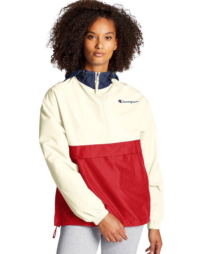 Champion Womens Jackets NZ - Packable Colorblocked Cream/Red ( 3217-HADUW )